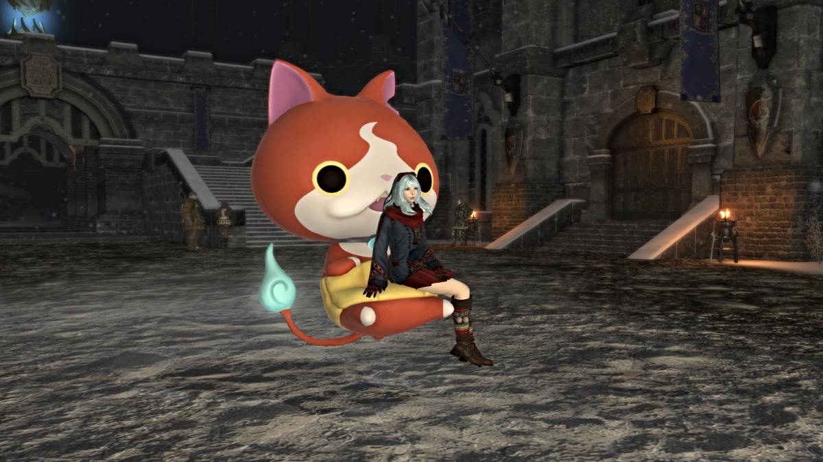 Final Fantasy XIV the Jibanyan Couch mount from the Yokai Watch event