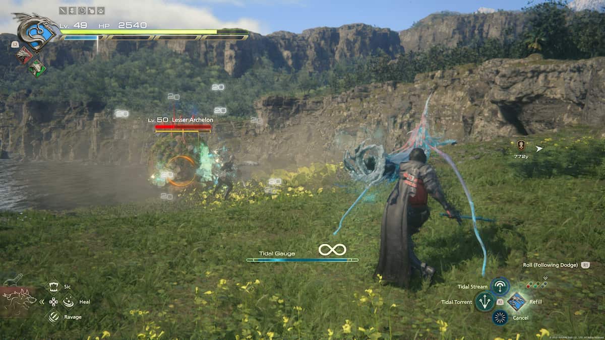 Final Fantasy 16 Lesser Archelon being targeted by Clive using Leviathan Eikon