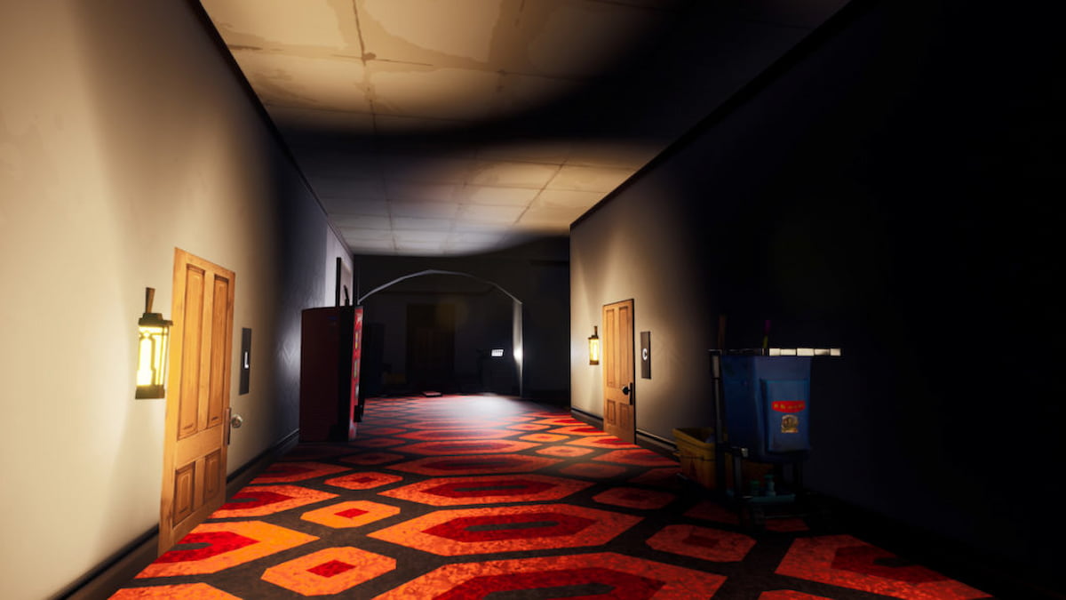 Long corridor that looks like it's from the Shining movie in Fortnite VHS project