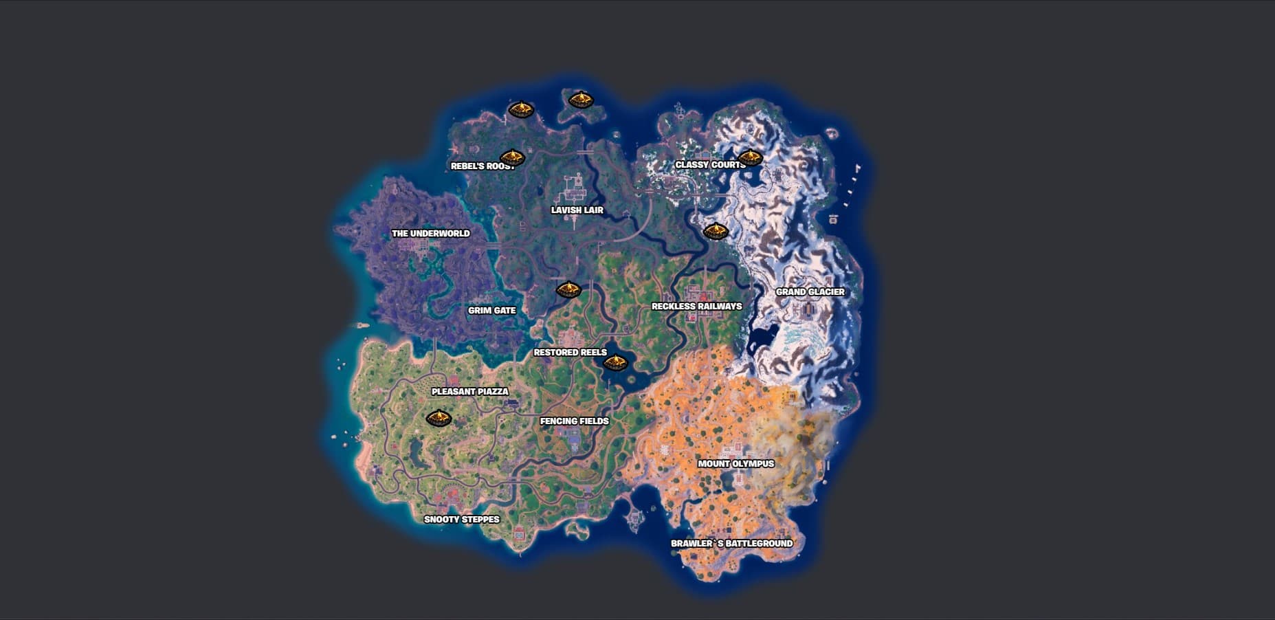 a map showing all of the locations of campfires in Fortnite