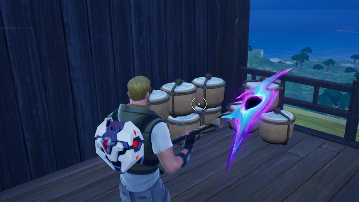 Fortnite player looking at objects in an Elemental Shrine