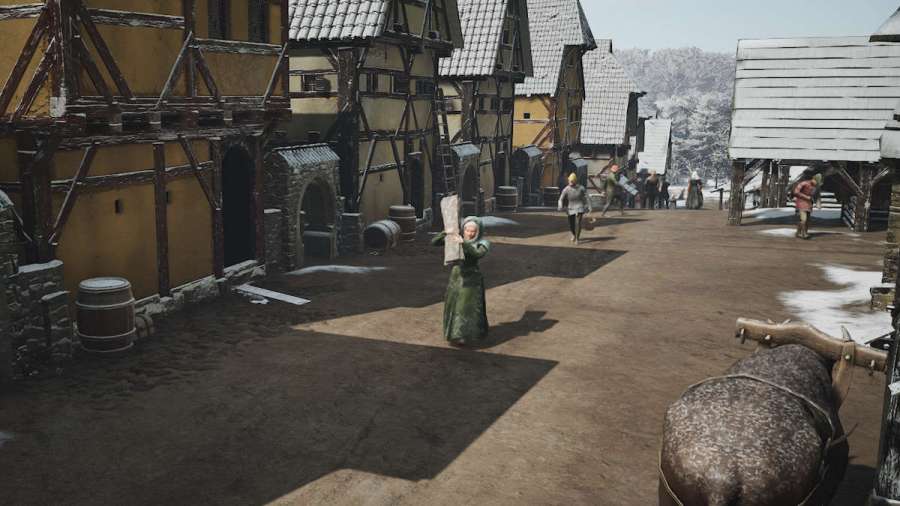Villagers preparing for winter in Manor Lords