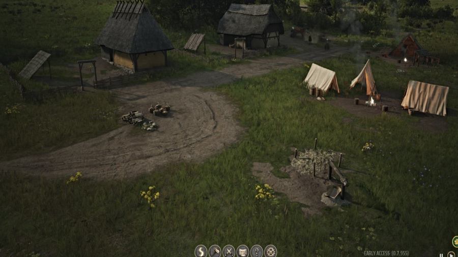 Roads being placed between buildings in Manor Lords