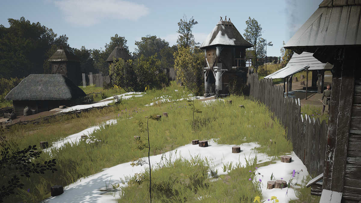 Manor Lords village with town walls built with castle planner tool