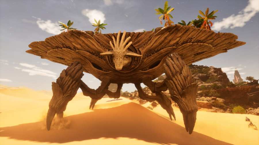 Oasisaurus walking along the Scorched Earth map in ARK Survival Ascended