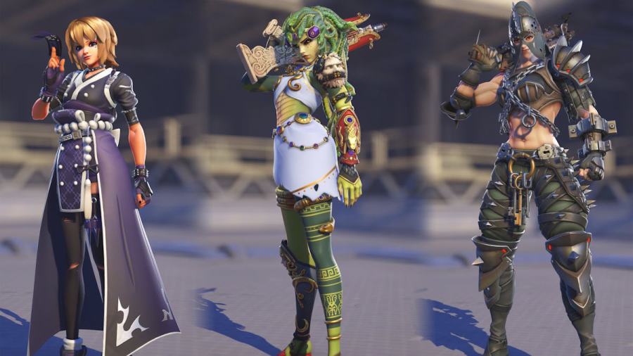 Overwatch 2 Season 10 GamePass bundle skins as rendered in game