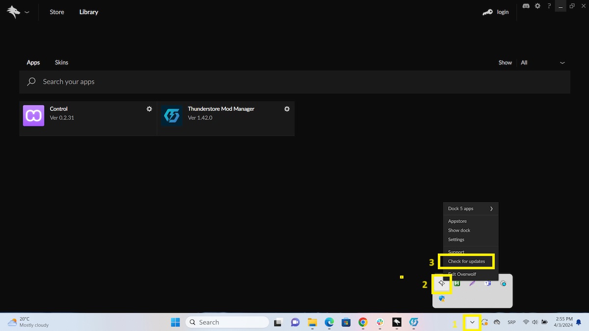 Update Overwolf via taskbar