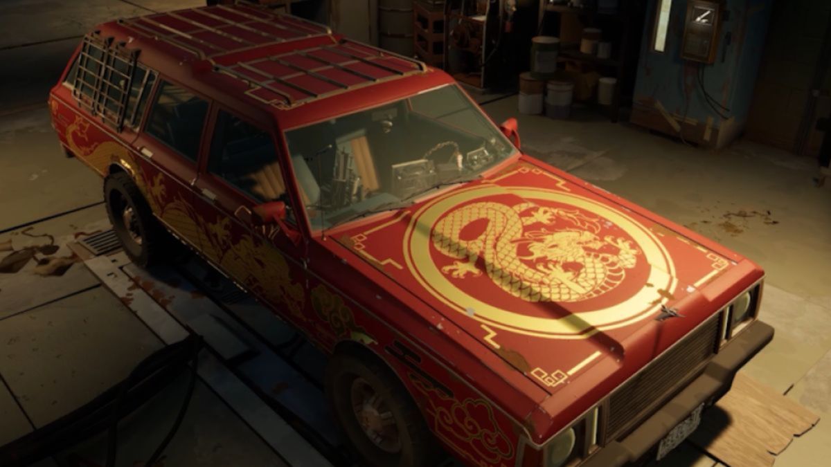 Year of the Dragon decal on the car in Pacific Drive