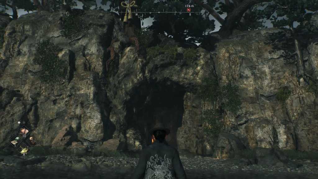 Player looking at the cave containing the Kanda boss in Rise of the Ronin