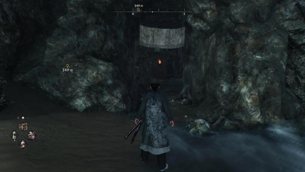 Player standing in front of the cave in Shiba in Rise of the Ronin