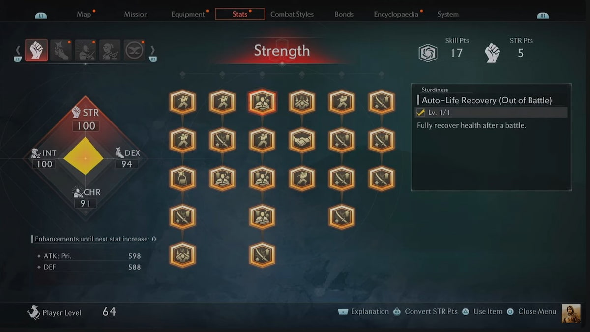 Rise of the Ronin Strength stats screen