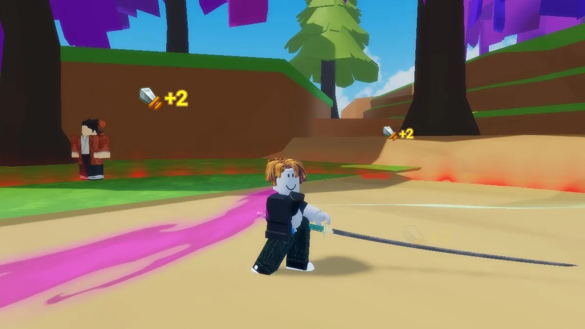 Player using a sword in Roblox +1 Blade Slayer