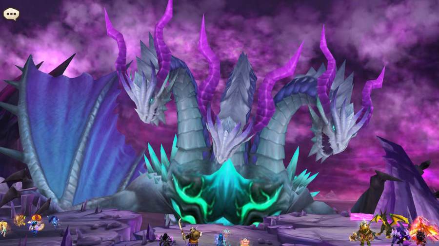 Fighting a three-headed dragon in Summoners War.
