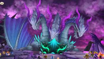 Fighting a three-headed dragon in Summoners War.