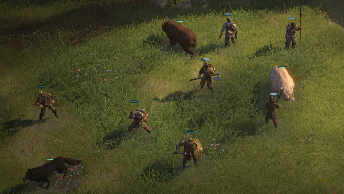 A warband with two halberdiers on the battlefield in Wartales