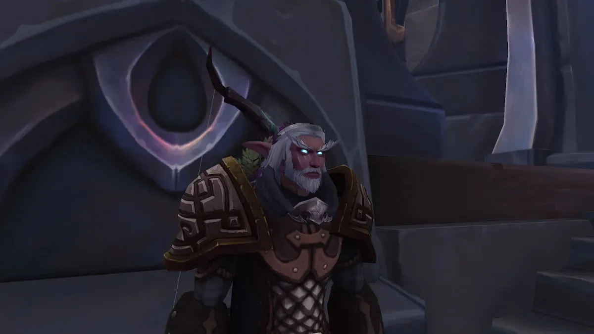A heavy-armored Hunter looking sternly in the distance in World of Warcraft