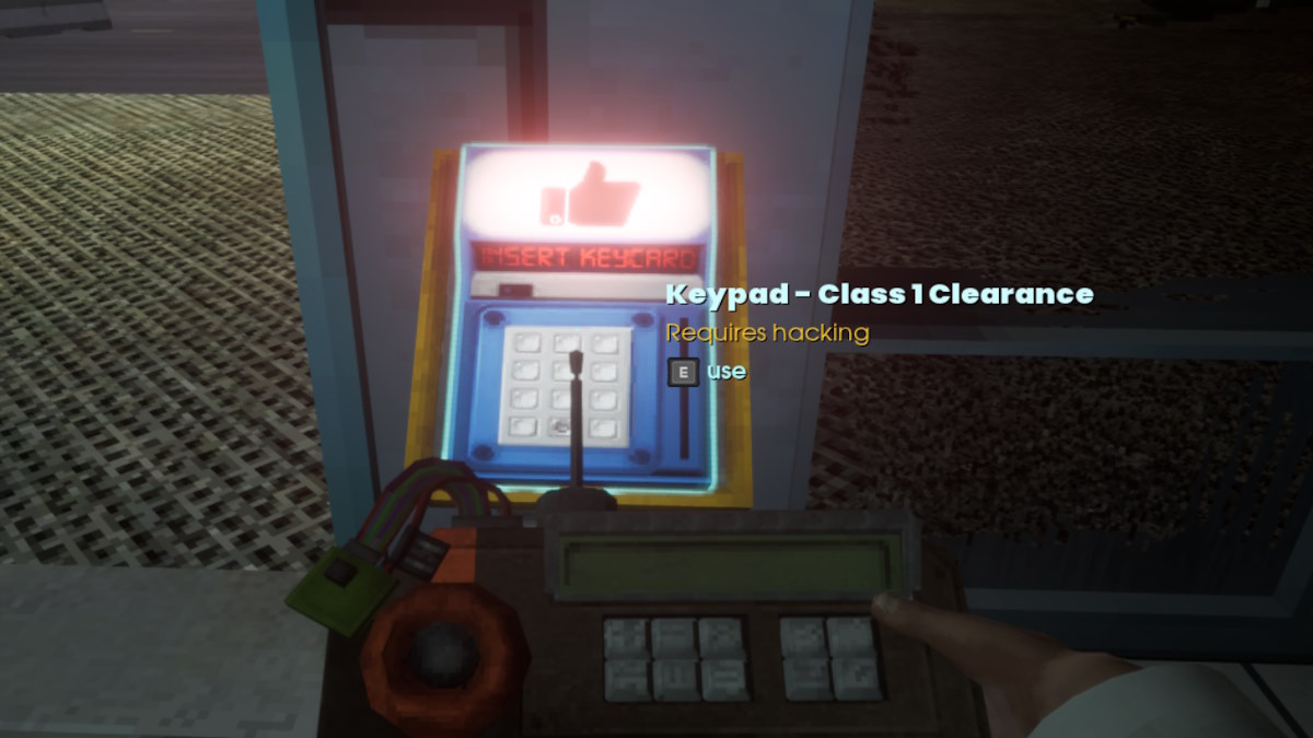 1st Person POV of a scientist using a keyboard hack on a door in Abiotic Factor. 