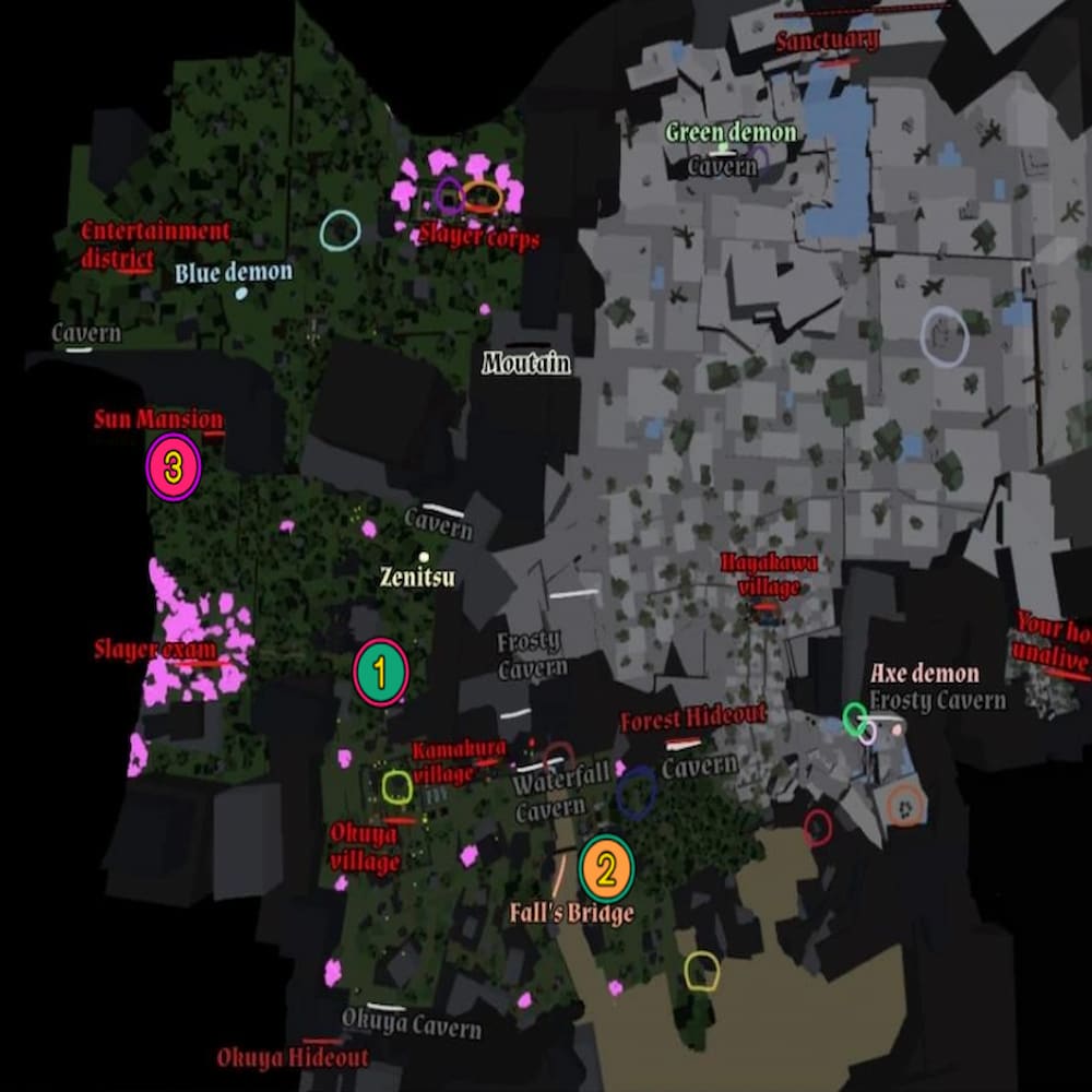 The Flower Locations marked on Demonfall map