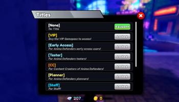 List of titles in Anime Defenders