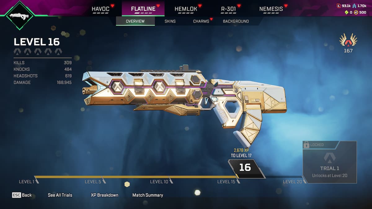 Flatline weapon as viewed in Apex Legends menu.
