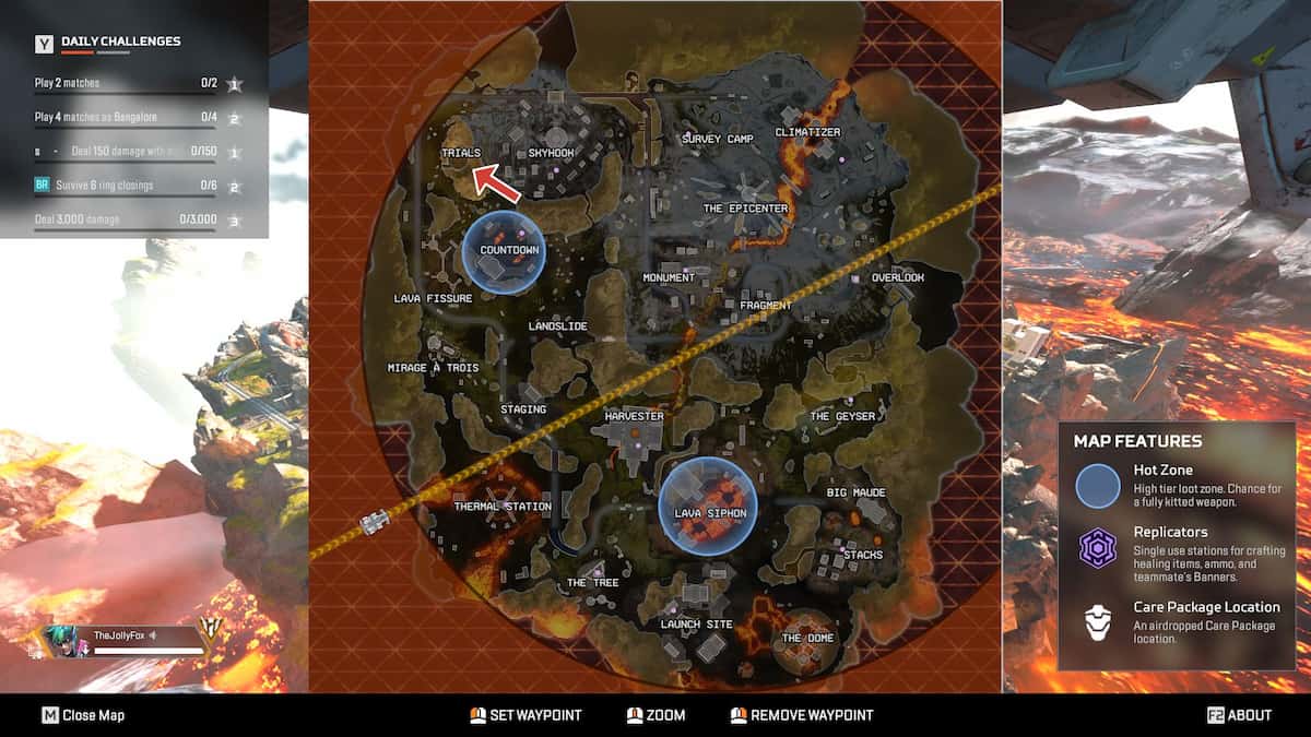 The Trials of Bloodhound locations marked on Apex Legends map.