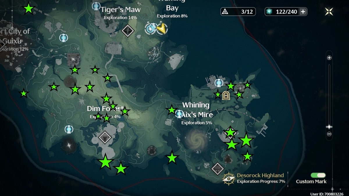 All Scarletthorn Ore locations in the top part of Wuthering Waves map