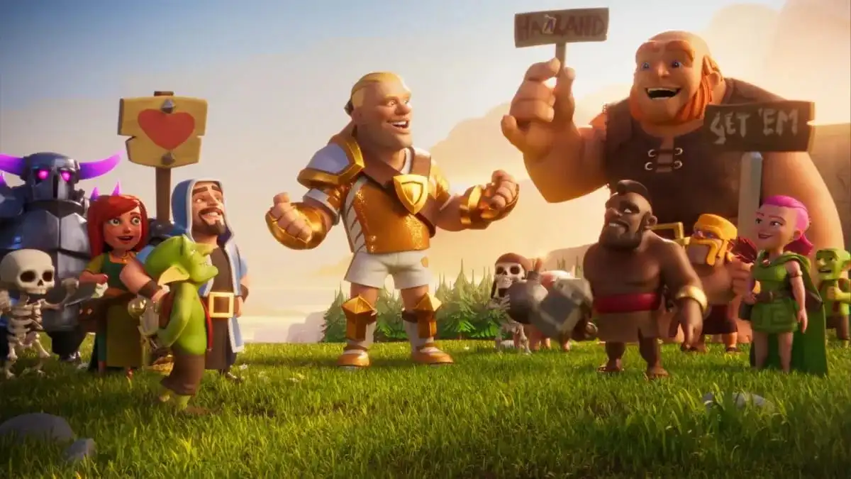 A screenshot of Haaland and a Clash of Clans army from the promotional video