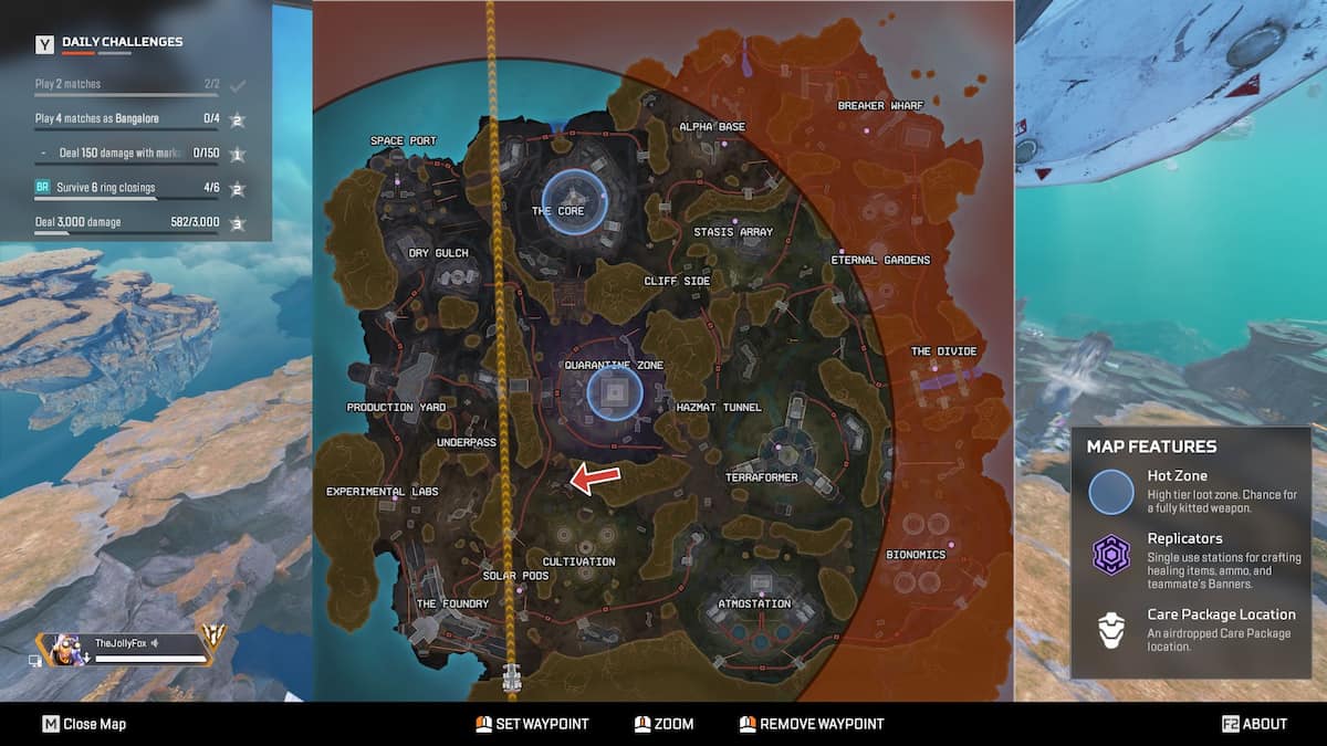 Cultivation location marked on the Apex Legends map.