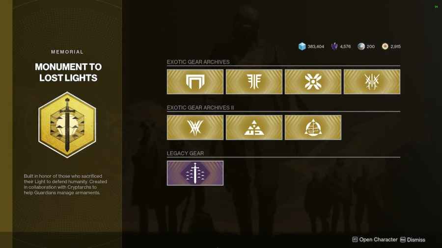 Showcasing the Monument to Lost Lights kiosk in Destiny 2.