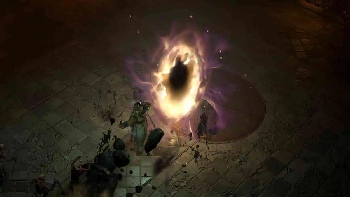 A player entering into The Pit via a portal.