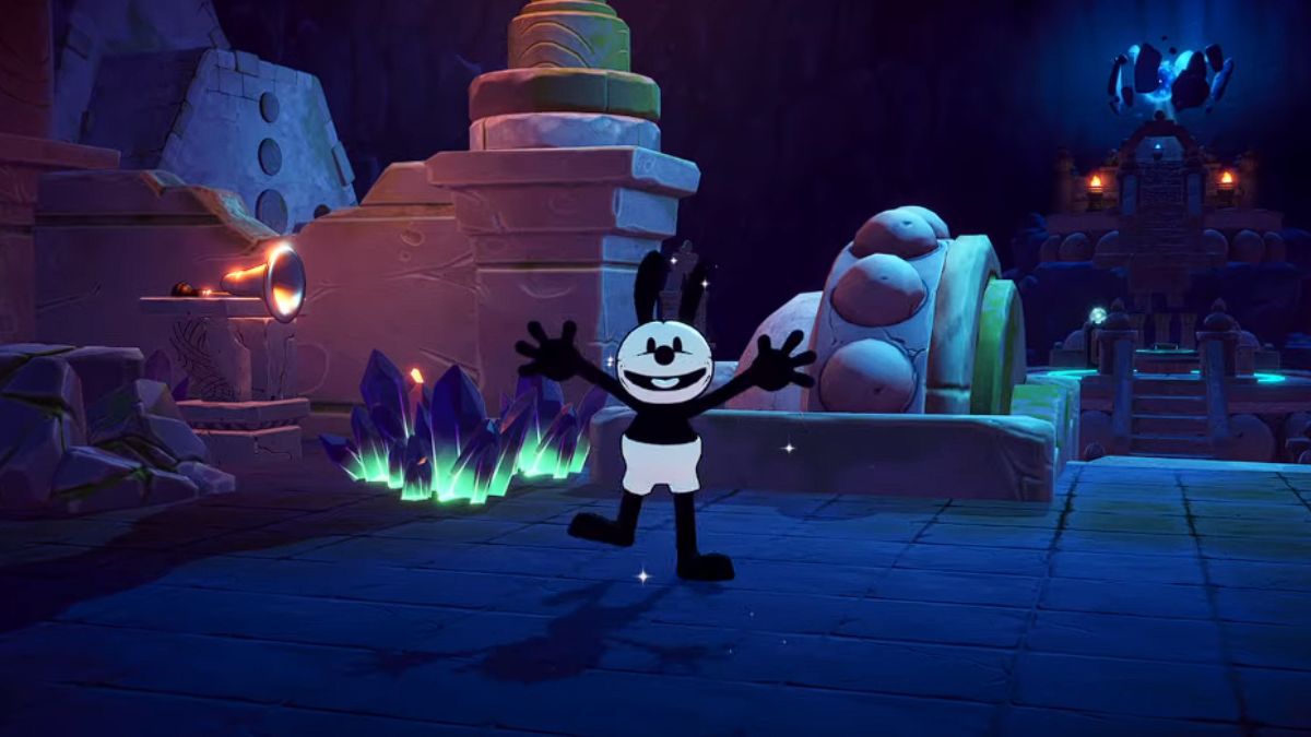 Oswald the Rabbit being found by a player in Disney Dreamlight Valley