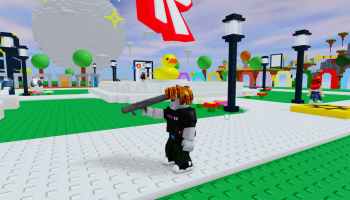 A player holding a bazooka in Roblox The Classic Event