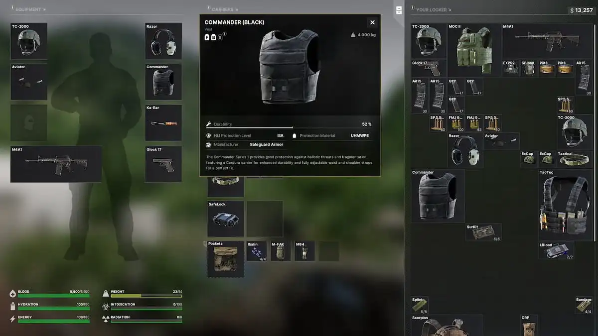 Armor view in character tab in Gray Zone Warfare
