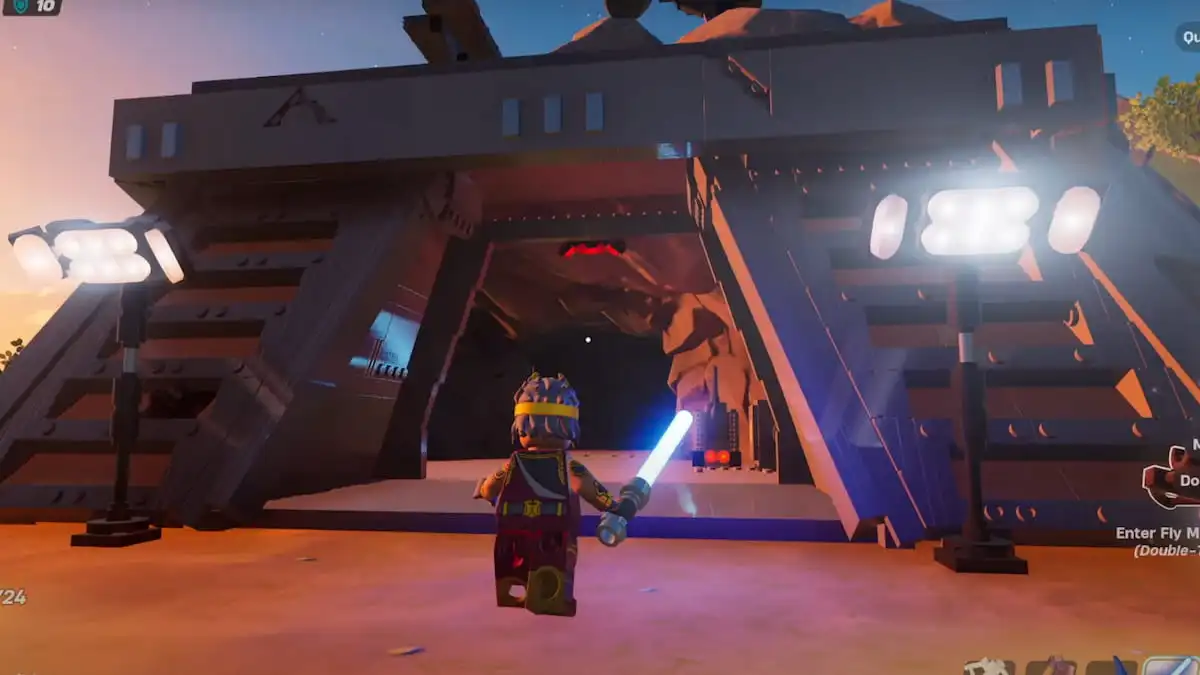 A player standing in front of a Bunker in LEGO Fortnite
