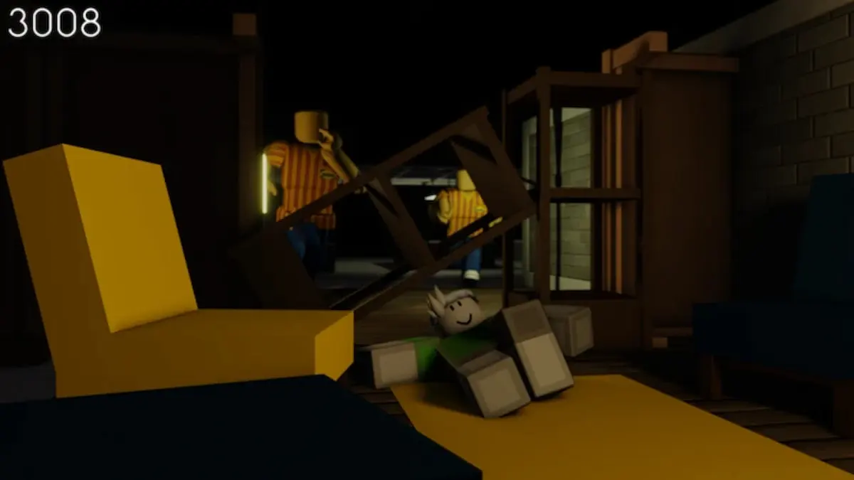 A player trying to escape from an employee in Roblox 3008