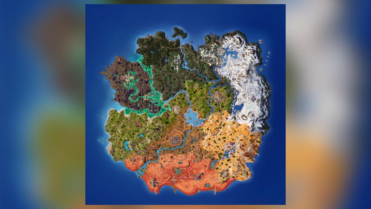 A look at the Fortnite Chapter 5 Season 3 map with blurred background