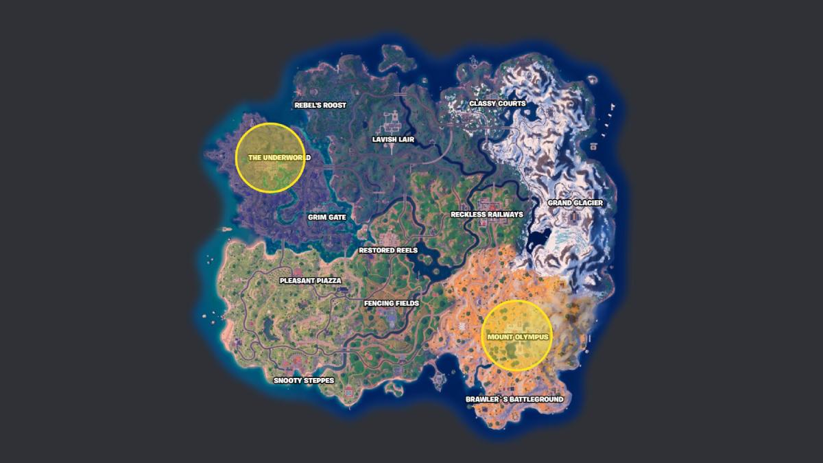 Wings of Icarus locations marked on the Fortnite map