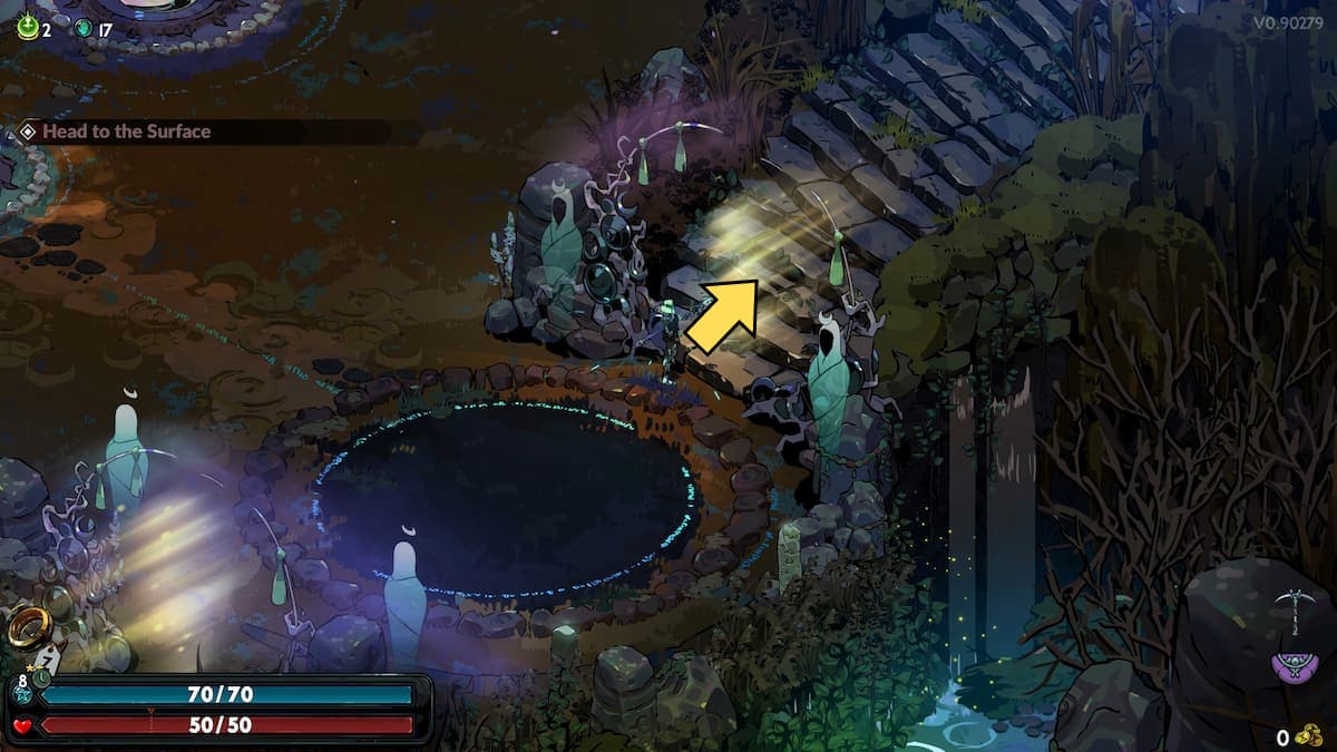 The stairway leading toward the surface in Hades 2
