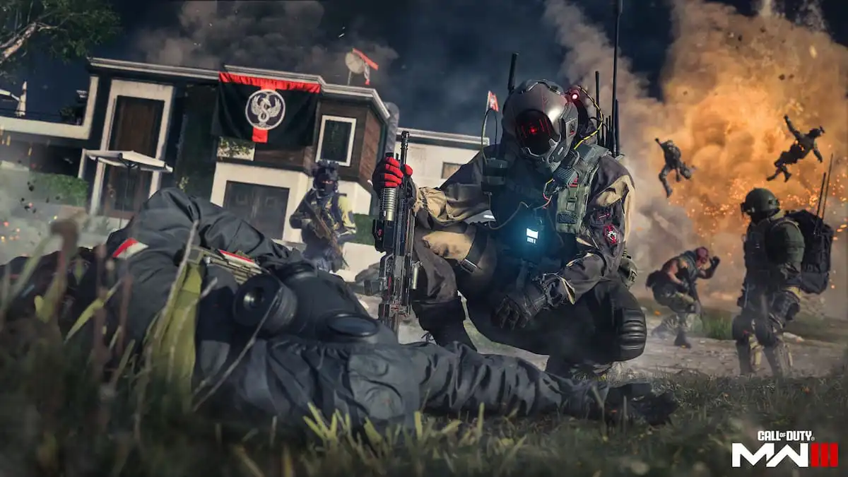 Warlord Rainmaker kneeling over injured soldier in Modern Warfare Zombies