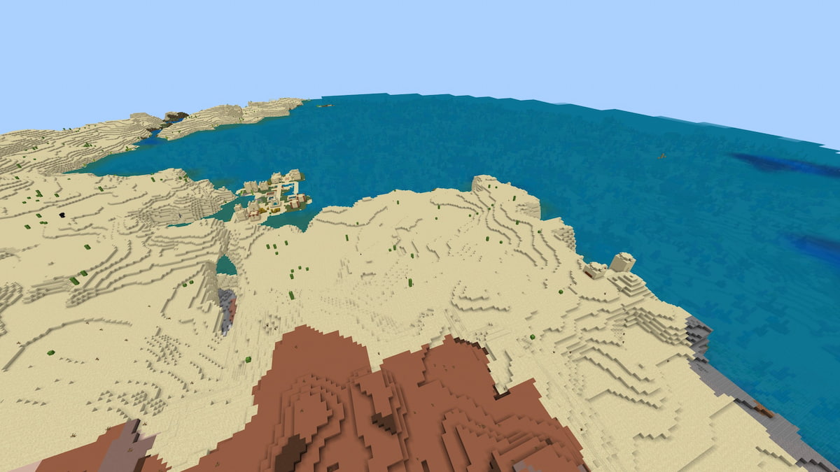 A giant Coral Reef next to a Desert Village and a Desert Temple