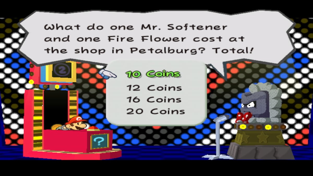 Thwomp Trivia gameshow from the GameCube in Paper Mario: The Thousand-Year Door.
