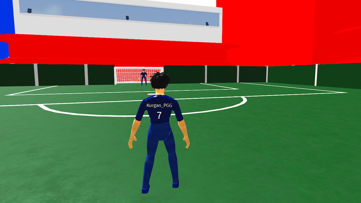 Realistic Street Soccer player dressed in Japan jersey running on the field