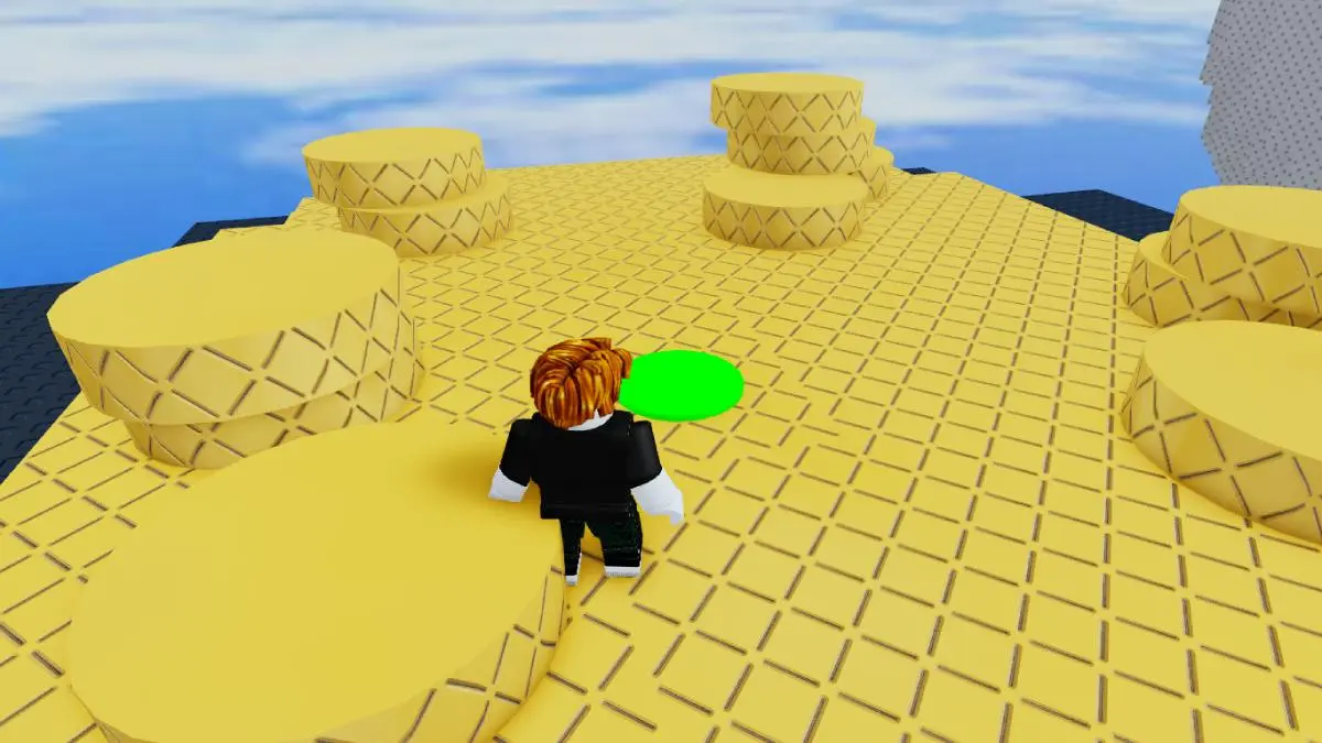 Roblox character standing on a yellow platform