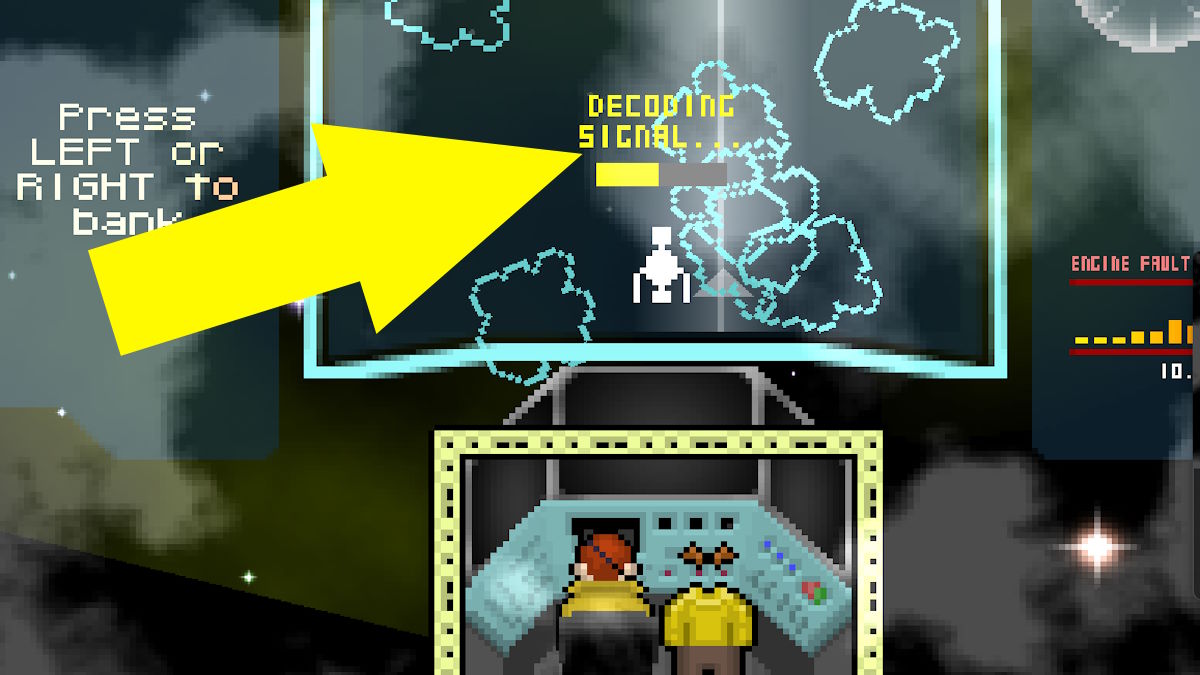 A 'decoding signal...' message appears above the ship on the command console in Starstruck Vagabond.