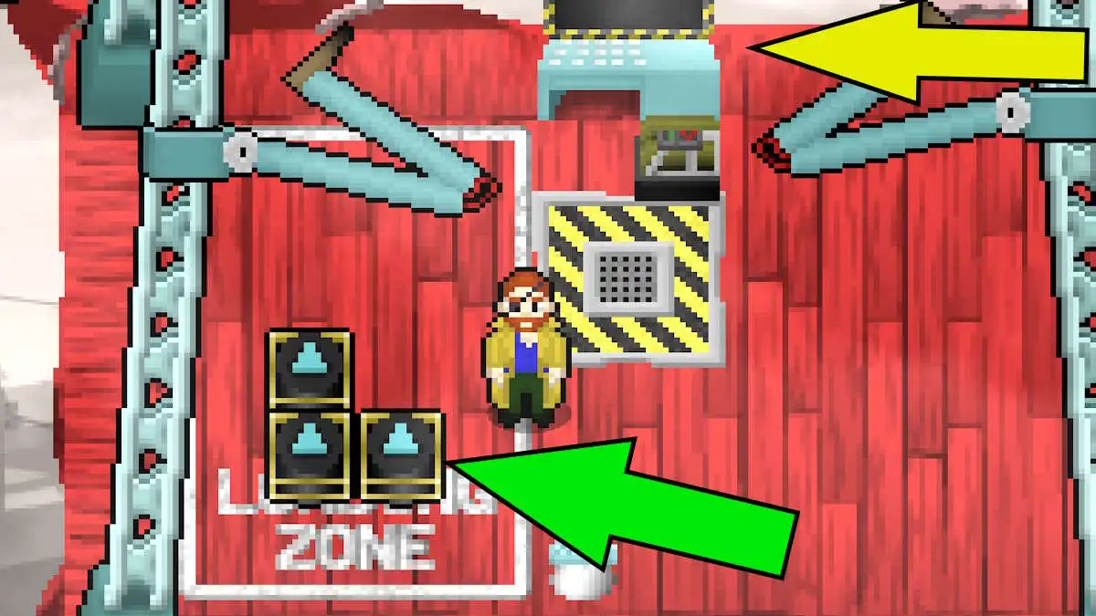 A captain standing next to ship upgrade units in the loading dock of a shipyard in Starstruck Vagabond.