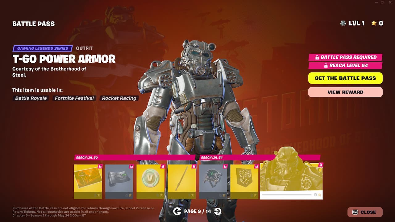 How to get all Fallout T60 Power Armor skins in Fortnite Chapter 5