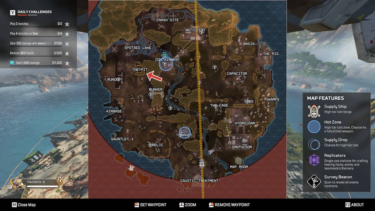 The Pit location marked in Apex Legends King's Canyon map