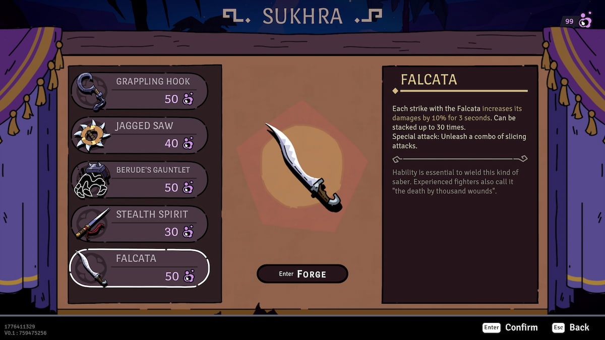 The Falcata weapon in the Rogue Prince of Persia