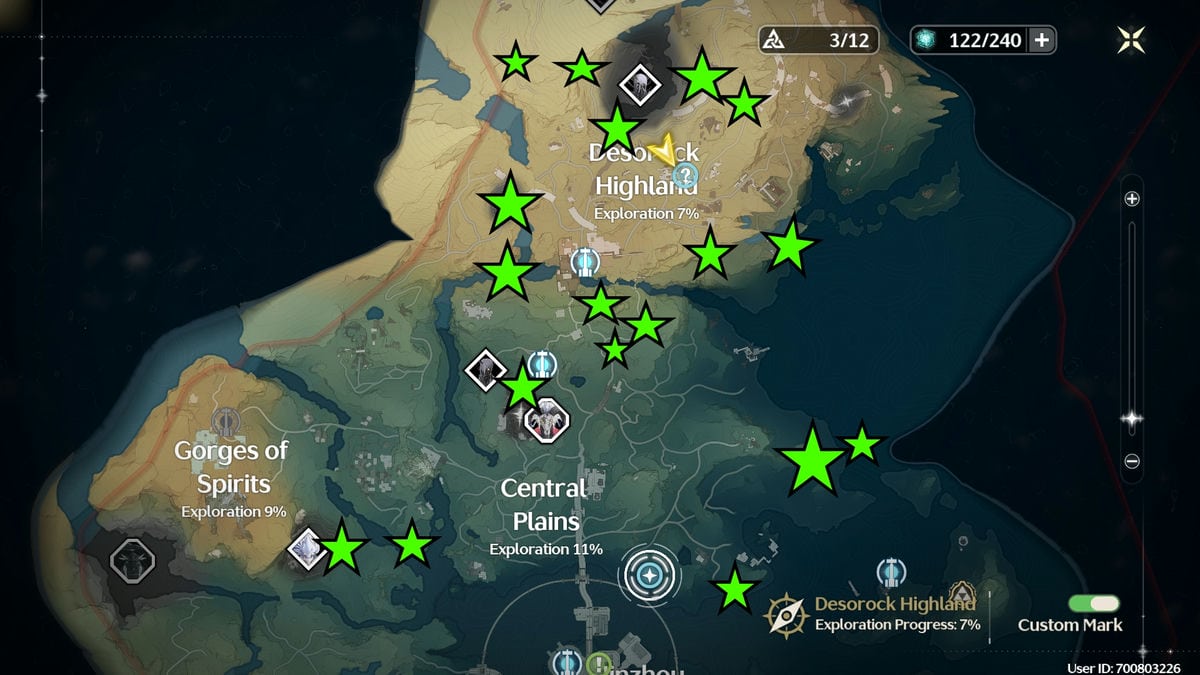 All Scarletthorn Ore locations in the bottom part of Wuthering Waves map