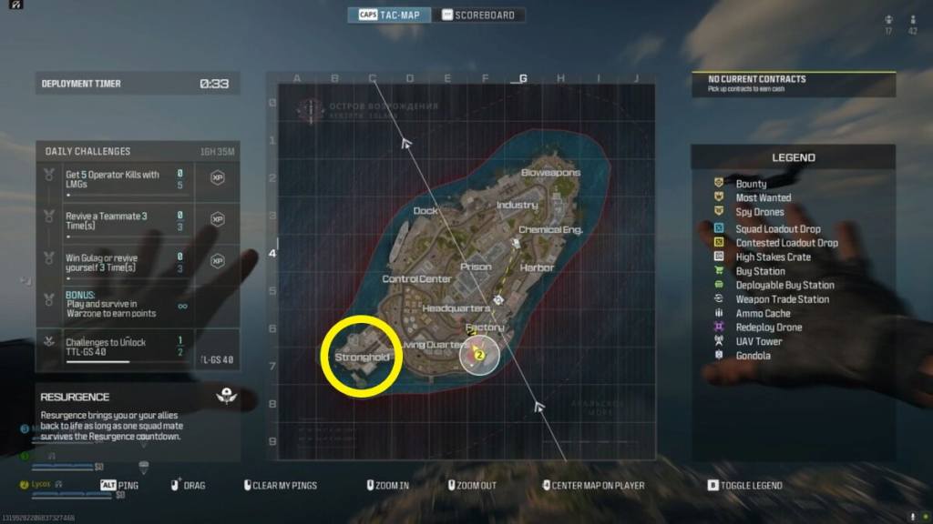 Map of Rebirth Island and the Stronghold POI in Warzone